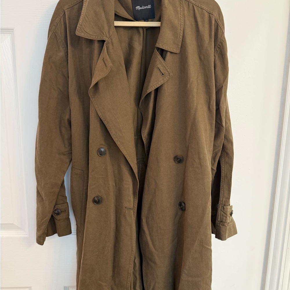 Madewell Olive/Brown Double-Breasted Trench Coat